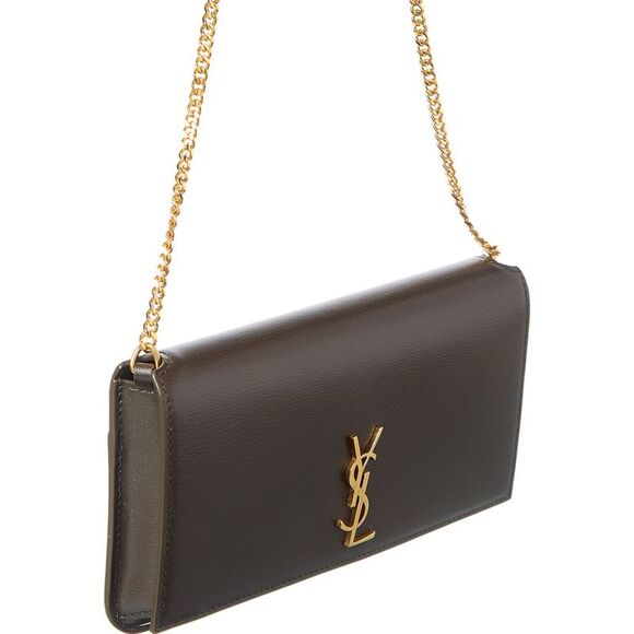 Saint Laurent Monogram Leather Phone Holder With Chain, Grey - Picture 3 of 5